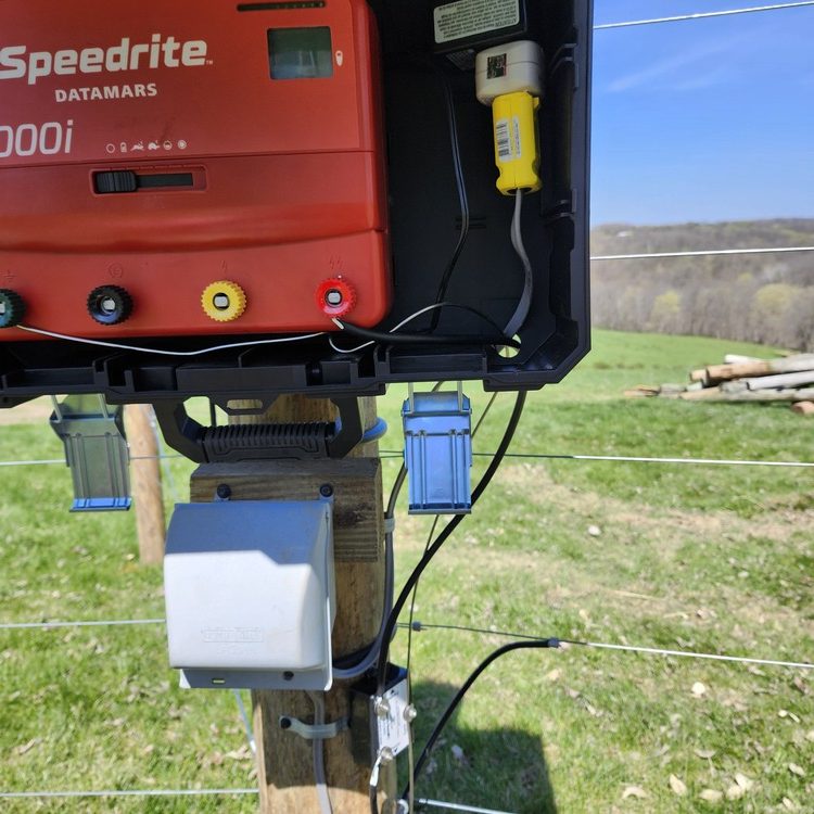 Electric fence line installed near Beloit, Wisconsin